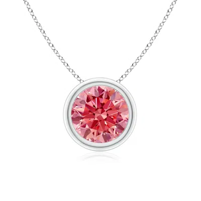 Angara Bezel-set Round Lab-grown Fancy Intense Pink Diamond Solitaire Pendant In Metallic