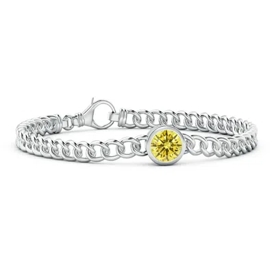 Angara Bezel-set Round Lab-grown Fancy Intense Yellow Diamond Chain Bracelet In Green