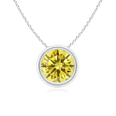 Angara Bezel-set Round Lab-grown Fancy Intense Yellow Diamond Solitaire Pendant In Metallic