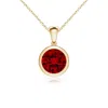 Angara Bezel-set Round Lab-grown Ruby Solitaire Pendant In Yellow Gold/deep Rich Red