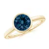 Angara Bezel-set Round London Blue Topaz Solitaire Engagement Ring In Yellow Gold/deep Greenish Blue
