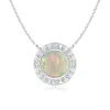 Angara Bezel-set Round Opal Necklace With Beaded Halo In White Gold/milky With High Play Of Colour