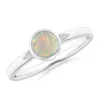 Angara Bezel-set Round Opal Ring With Diamond Accents In White Gold/milky With High Play Of Colour