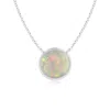 Angara Bezel-set Round Opal Solitaire Necklace In White Gold/milky With High Play Of Colour