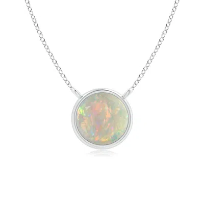 Angara Bezel-set Round Opal Solitaire Necklace In Gray
