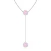 Angara Bezel-set Round Rose Quartz Lariat Style Necklace In White Gold/medium Pink