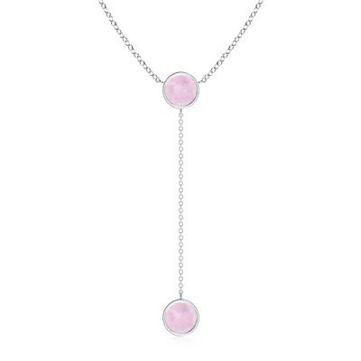 Angara Bezel-set Round Rose Quartz Lariat Style Necklace In Metallic