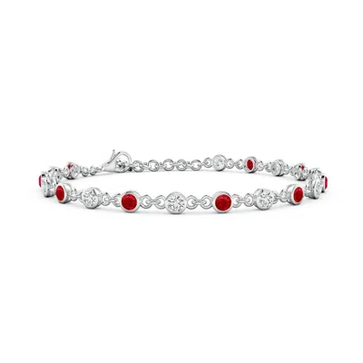 Angara Bezel-set Round Ruby And Diamond Tennis Bracelet In Metallic