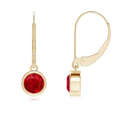 Angara Bezel-set Round Ruby Leverback Drop Earrings In Red