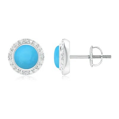 Angara Bezel-set Round Turquoise Earrings With Beaded Halo In Metallic