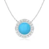 Angara Bezel-set Round Turquoise Necklace With Beaded Halo In White Gold/sky Blue