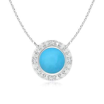 Angara Bezel-set Round Turquoise Necklace With Beaded Halo In Metallic