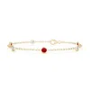 Angara Bezel-set Ruby And Diamond Station Bracelet With Chain In Yellow Gold/medium Red