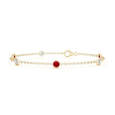 Angara Bezel-set Ruby And Diamond Station Bracelet With Chain In Red