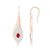 Angara Bezel Set Ruby Calla Lily Drop Earrings In Rose & White Gold/medium Red