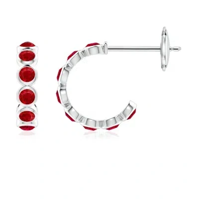Angara Bezel-set Ruby Huggie Hoop Earrings In Metallic