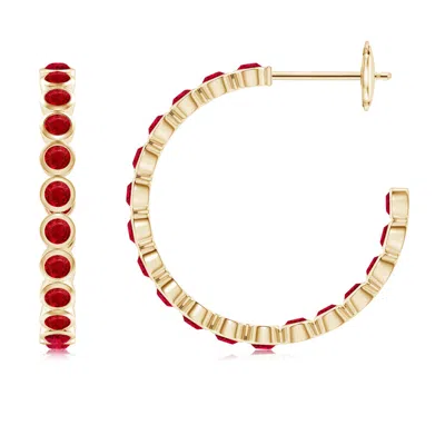 Angara Bezel-set Ruby Inside-out Medium Hoop Earrings In Gold