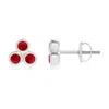 Angara Bezel Set Ruby Trio Cluster Stud Earrings In White Gold/medium Red