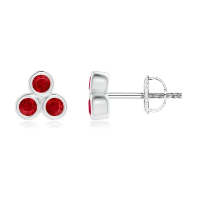 Angara Bezel Set Ruby Trio Cluster Stud Earrings In Red