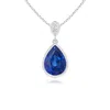 Angara Bezel-set Sapphire Teardrop Pendant With Diamond In White Gold/medium To Rich Blue