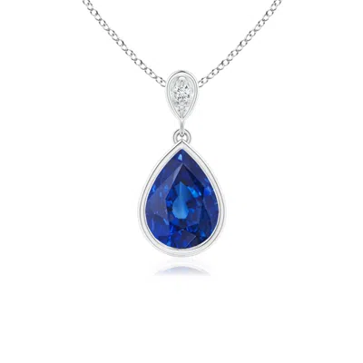 Angara Bezel-set Sapphire Teardrop Pendant With Diamond In Metallic