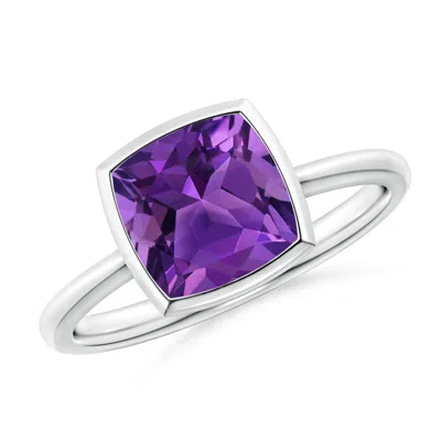 Angara Bezel-set Solitaire Cushion Amethyst Ring In Metallic