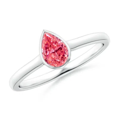 Angara Bezel-set Solitaire Pear-shaped Fancy Intense Pink Diamond Engagement Ring In Metallic