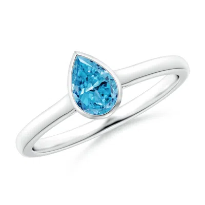 Angara Bezel-set Solitaire Pear-shaped Lab-grown Fancy Intense Blue Diamond Engagement Ring In Metallic