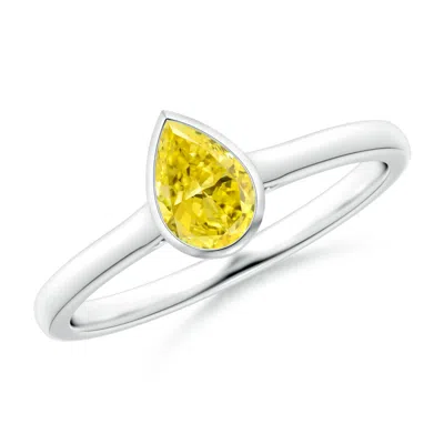 Angara Bezel-set Solitaire Pear-shaped Lab-grown Fancy Intense Yellow Diamond Engagement Ring In Metallic