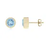 Angara Bezel-set Solitaire Round Aquamarine Beaded Halo Studs In Yellow Gold/light Swiss Blue