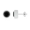 Angara Bezel-set Solitaire Round Black Onyx Beaded Halo Studs In White Gold/black