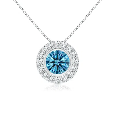 Angara Bezel-set Solitaire Round Fancy Intense Blue Diamond Halo Pendant In Metallic