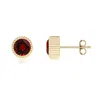 Angara Bezel-set Solitaire Round Garnet Beaded Halo Studs In Yellow Gold/rich Red