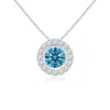 Angara Bezel-set Solitaire Round Lab-grown Fancy Intense Blue Diamond Halo Pendant In White Gold/fancy Intense