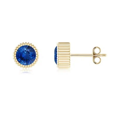 Angara Bezel-set Solitaire Round Sapphire Beaded Halo Studs In Gold