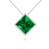 Angara Bezel-set Square Lab-grown Emerald Solitaire Pendant In White Gold/rich Green