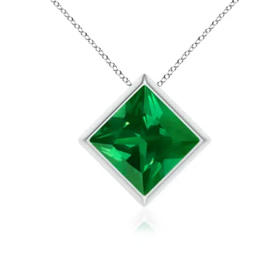 Angara Bezel-set Square Lab-grown Emerald Solitaire Pendant In Green
