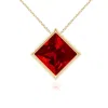 Angara Bezel-set Square Lab-grown Ruby Solitaire Pendant In Yellow Gold/deep Rich Red