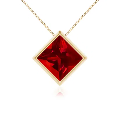 Angara Bezel-set Square Lab-grown Ruby Solitaire Pendant In Red