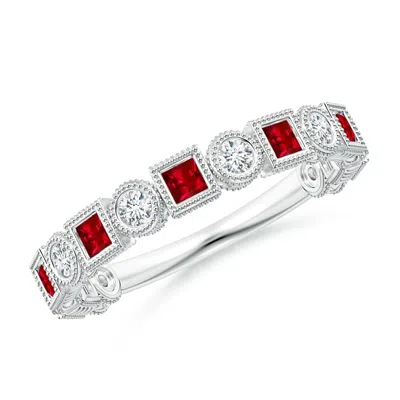 Angara Bezel-set Square Ruby And Round Diamond Ring In Red