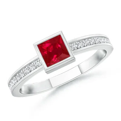 Angara Bezel-set Square Ruby Stackable Promise Ring In Metallic