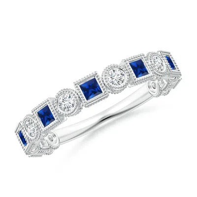 Angara Bezel-set Square Sapphire And Round Diamond Ring In Blue