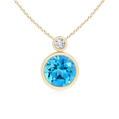 Angara Bezel-set Swiss Blue Solitaire Pendant With Diamond In Gold