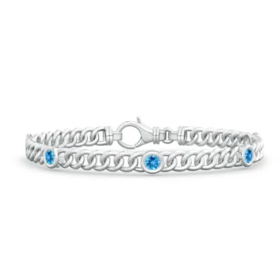 Angara Bezel-set Swiss Blue Topaz Curb Chain Link Bracelet In Metallic