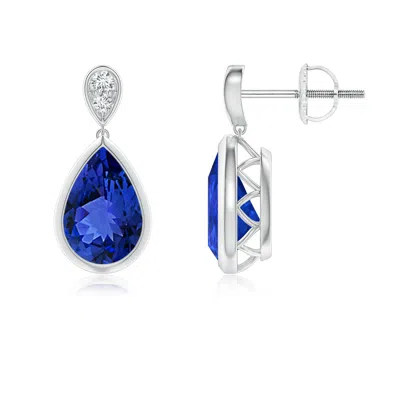Angara Bezel-set Tanzanite Teardrop Earrings With Diamond In Blue