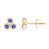 Angara Bezel Set Tanzanite Trio Cluster Stud Earrings In Yellow Gold/rich Violet Blue