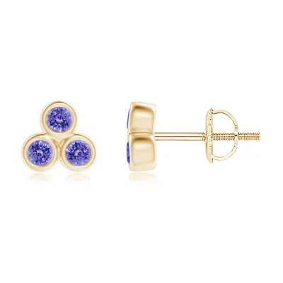 Angara Bezel Set Tanzanite Trio Cluster Stud Earrings In Blue