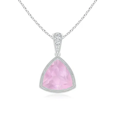 Angara Bezel-set Trillion Rose Quartz Pendant With Milgrain In Pink