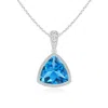 Angara Bezel-set Trillion Swiss Blue Topaz Pendant With Milgrain In White Gold/swiss Blue
