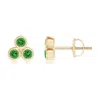 Angara Bezel Set Tsavorite Trio Cluster Stud Earrings In Yellow Gold/bright Deep Green